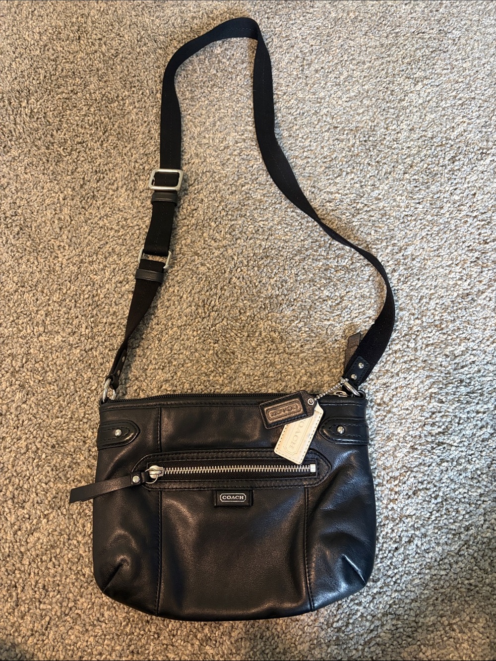 Coach Black Leather Messenger Crossbody with Silver Hardware F23978